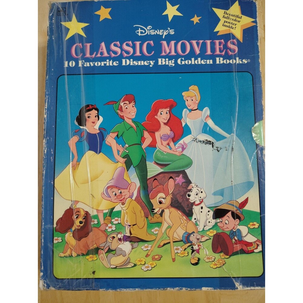**Set of 10 Favorite Disney Big Golden Books in case. Case Has Tape.  Books Good